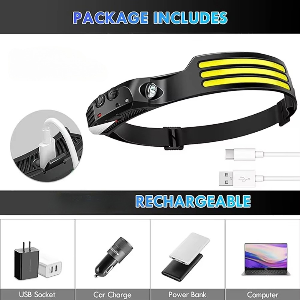 COB LED Induction Headlamp USB - Fish Finder Battery avis et prix